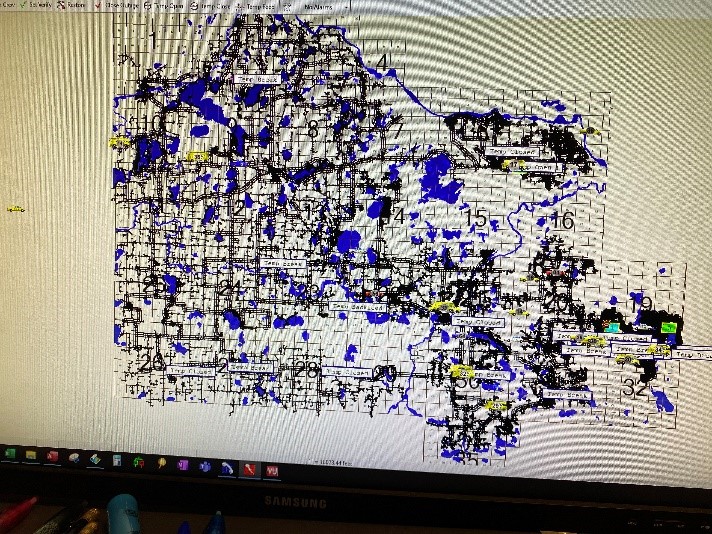 A picture of a blue and white map on a computer screen.